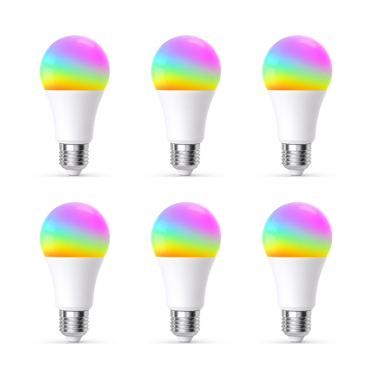 Six ampoules LED ZigBee RGB 9W NéoLight E27 Comfort sur fond blanc