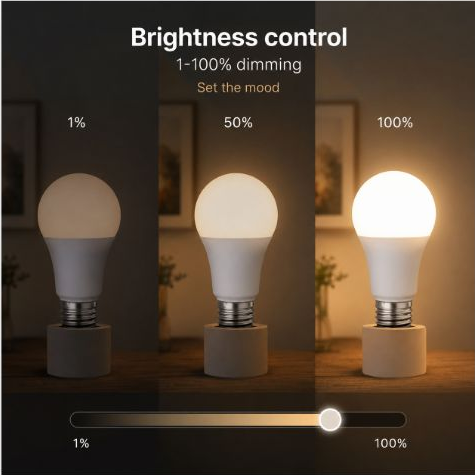Brightness dimming control for E27 smart bulb