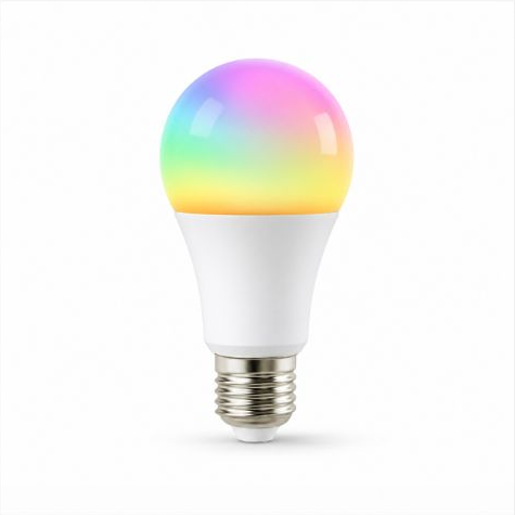 Clean white studio packshot of E27 ZigBee RGB smart bulb