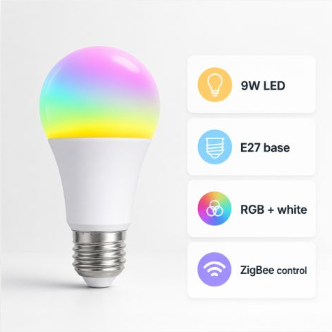 Compact specification card for E27 ZigBee RGB smart bulb