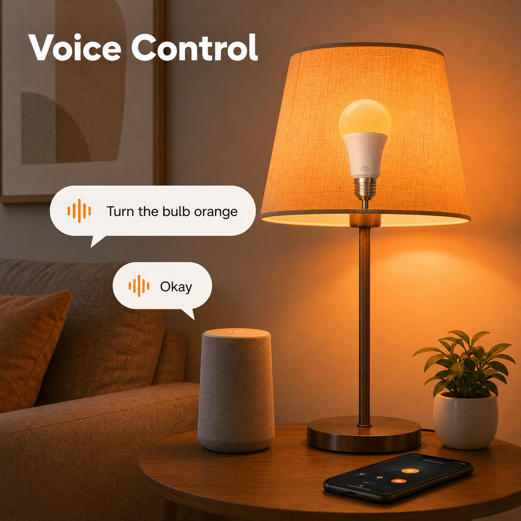 Voice control scene with E27 smart bulb and generic speaker