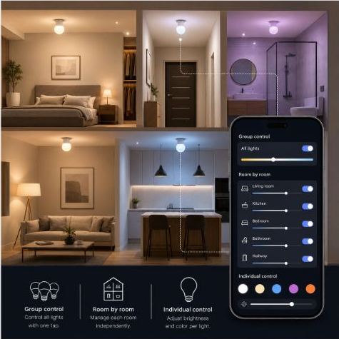 Group and room control for multiple smart bulbs