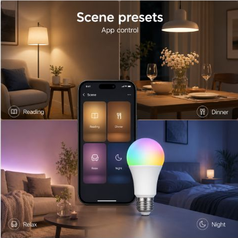 Lighting scene presets for E27 ZigBee RGB smart bulb