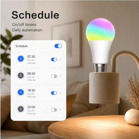 Schedule and on off timers for E27 smart bulb