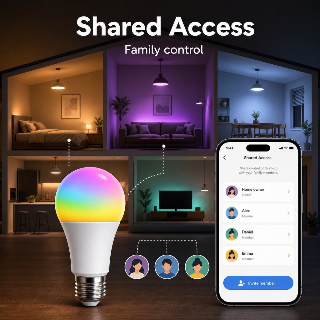 Shared access control for E27 smart bulb