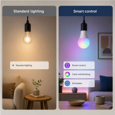 Standard lighting versus smart control comparison