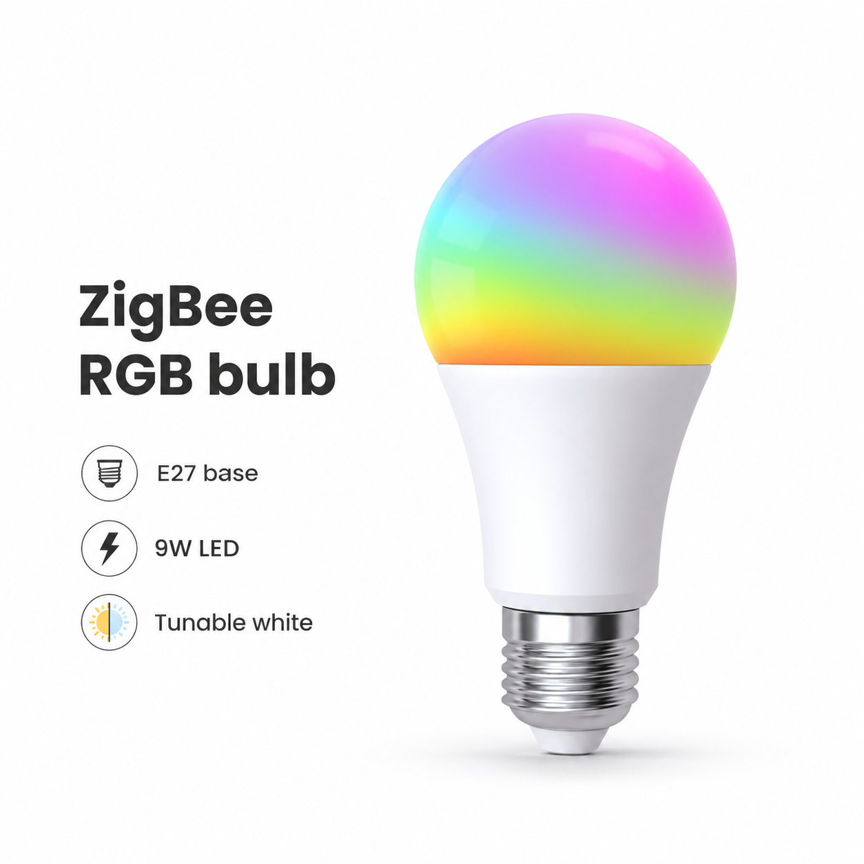 Studio packshot of E27 ZigBee RGB smart bulb