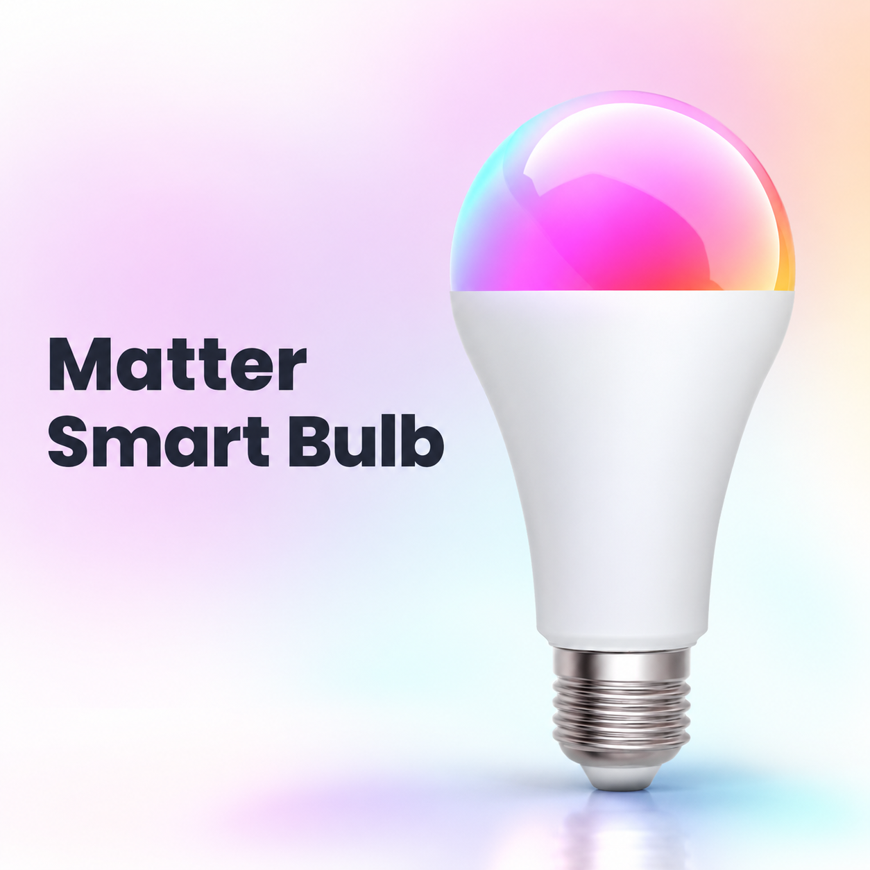 Studio packshot of Matter-compatible E27 RGB+CCT smart bulb