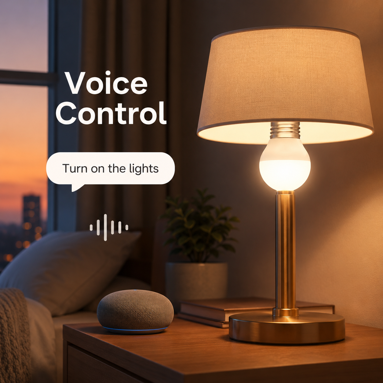 Generic voice control lifestyle scene for smart E27 bulb