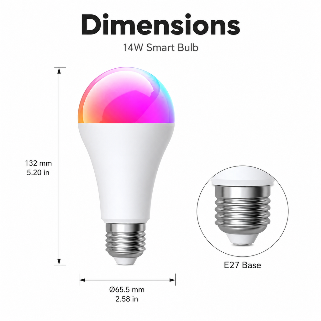 Technical dimensions diagram for E27 smart bulb
