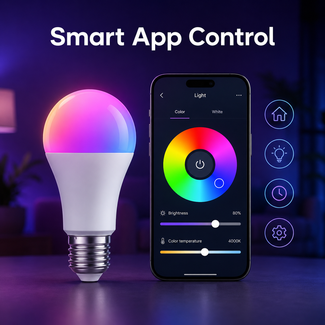 Smart app control interface for E27 smart bulb