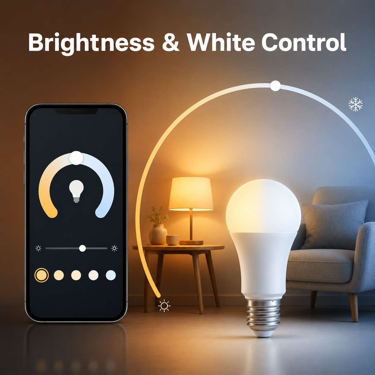 Brightness and white control interface for smart bulb