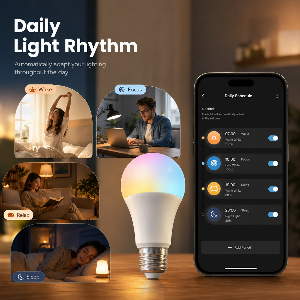 Daily light rhythm scenes for smart bulb