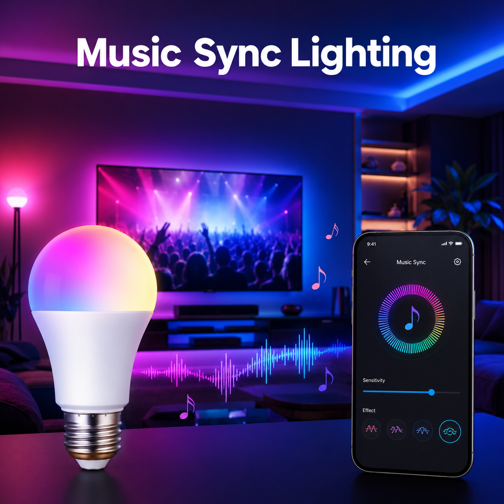 Music sync lighting scene for RGB smart bulb