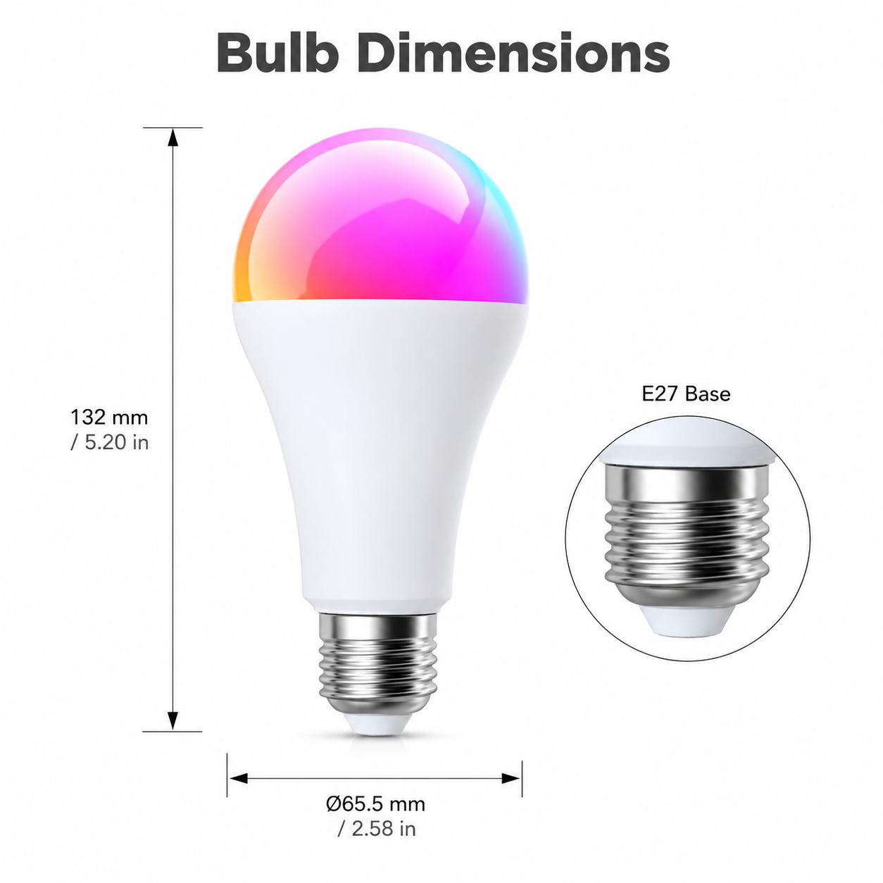 Bulb dimensions and E27 base detail
