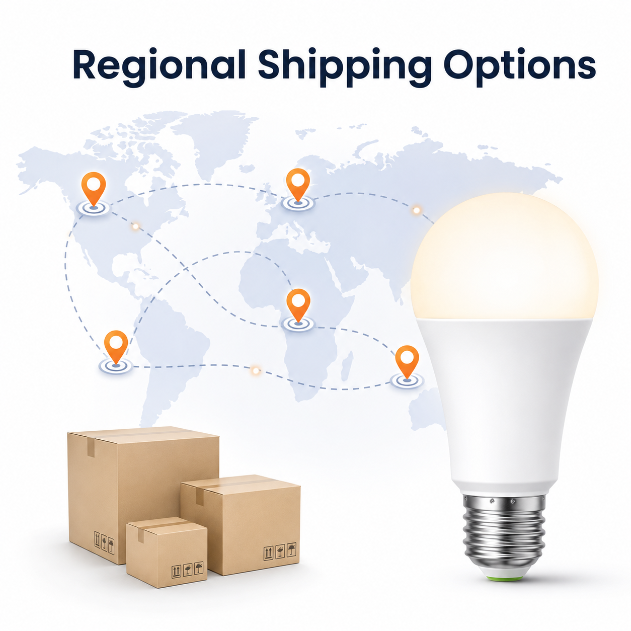 Generic regional shipping options map without carrier logos