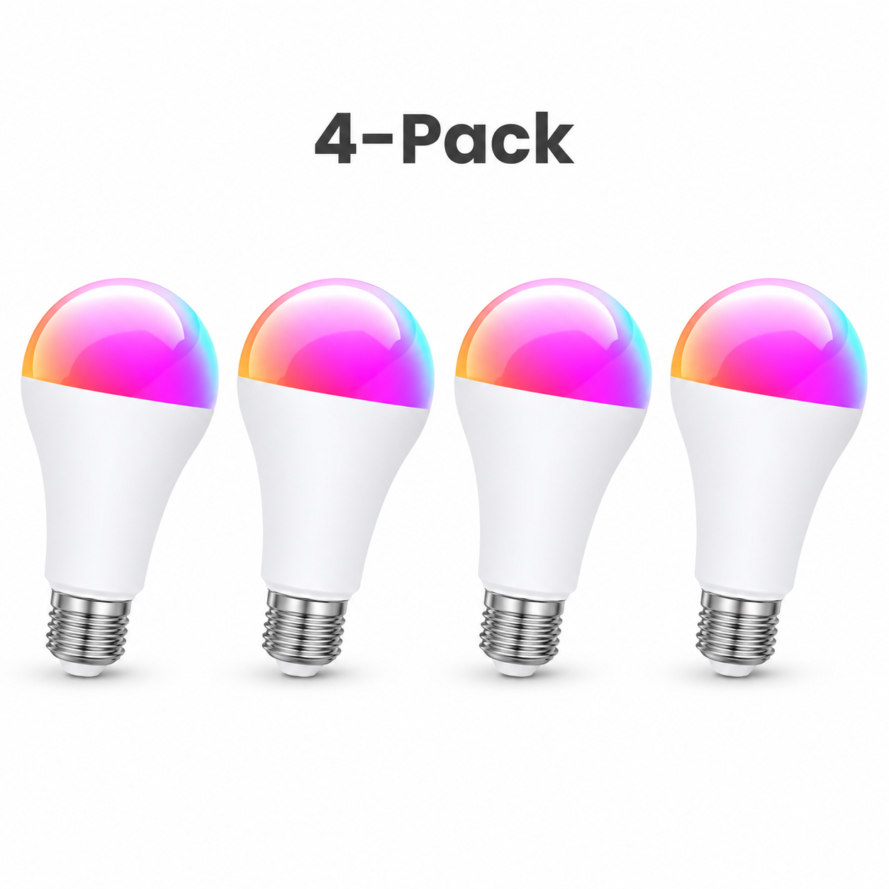Four-pack variant packshot of E27 smart bulbs