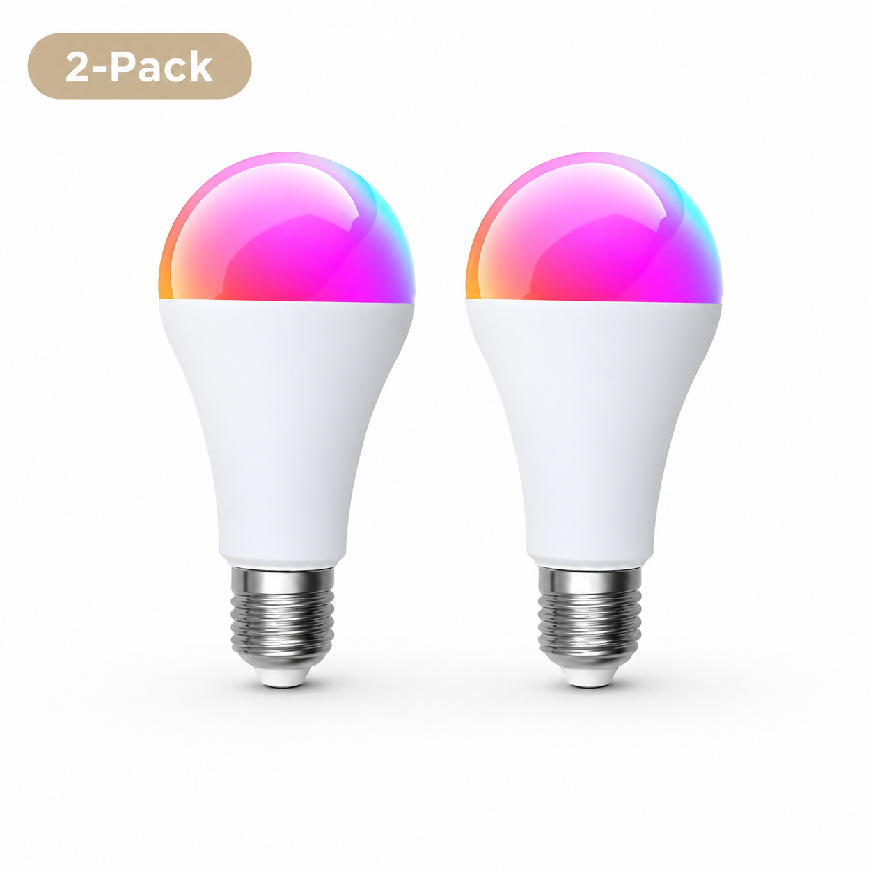 Two-pack variant packshot of E27 smart bulbs