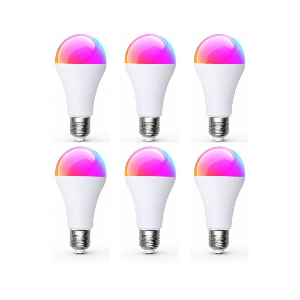 Lot de 6 ampoules LED E27 Wi-Fi Matter RGB CCT 14W Neolight sur fond blanc