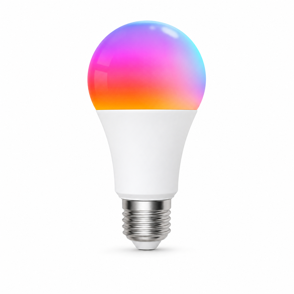 Ampoule LED NéoLight E27 Matter Comfort RGB 9W sur fond blanc studio
