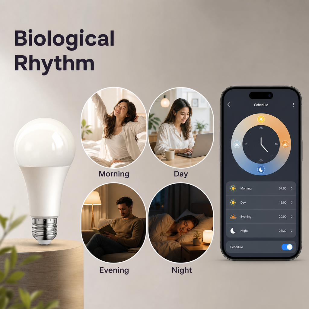 Day and night rhythm scenes for smart E27 bulb