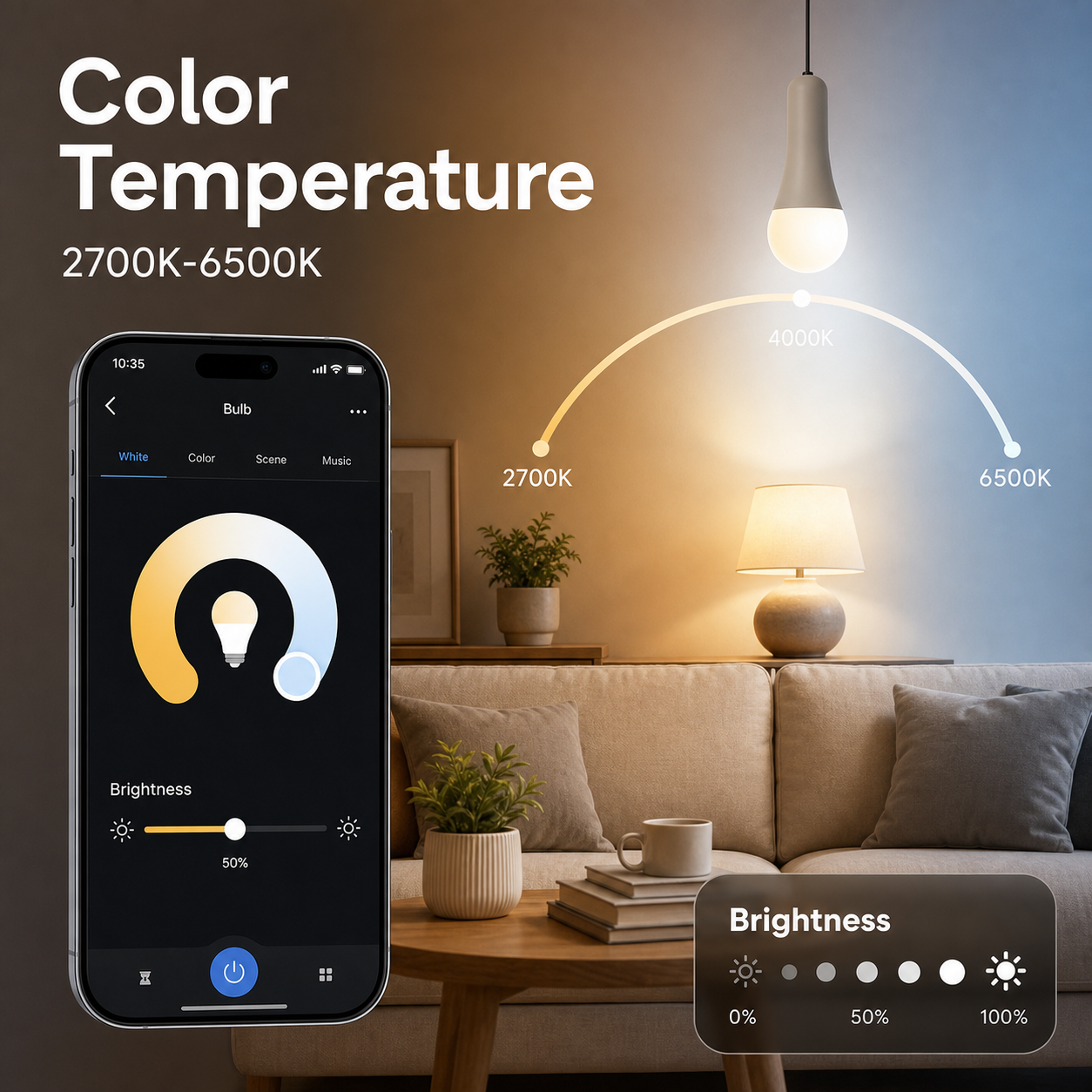 Warm to cool white and brightness control for E27 bulb