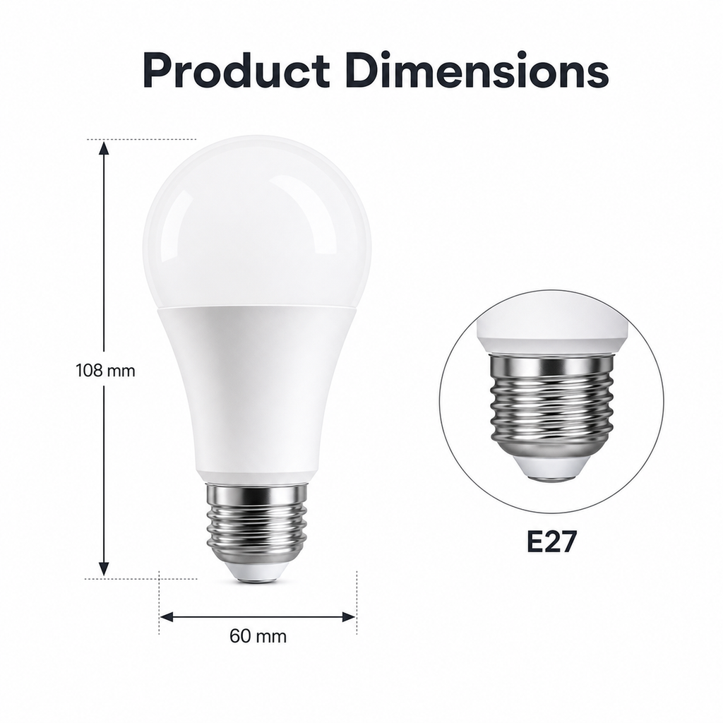 Product dimensions for E27 9W smart bulb