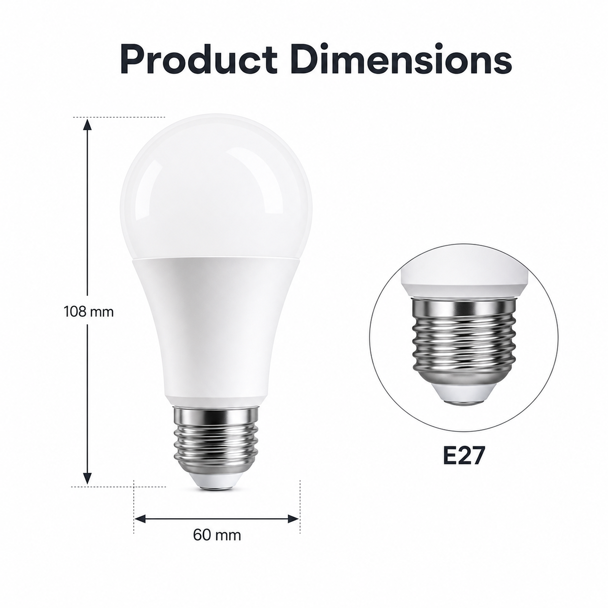 Product dimensions for E27 9W smart bulb