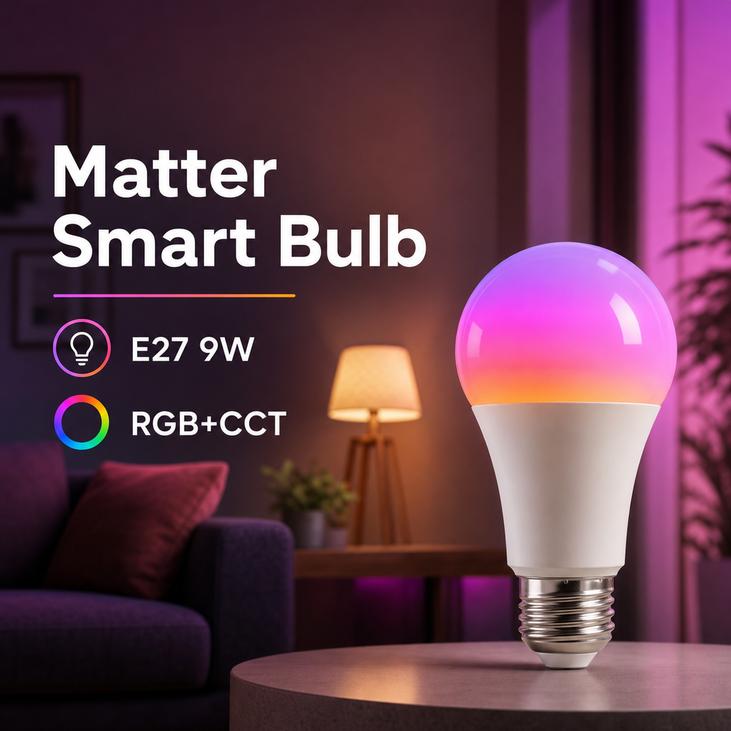 Lifestyle packshot of Matter E27 RGB+CCT bulb