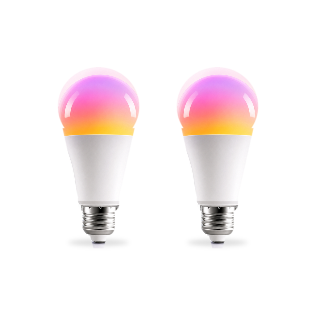 Ampoules LED E27 Matter RGB 9W NéoLight en lot de 2 sur fond blanc