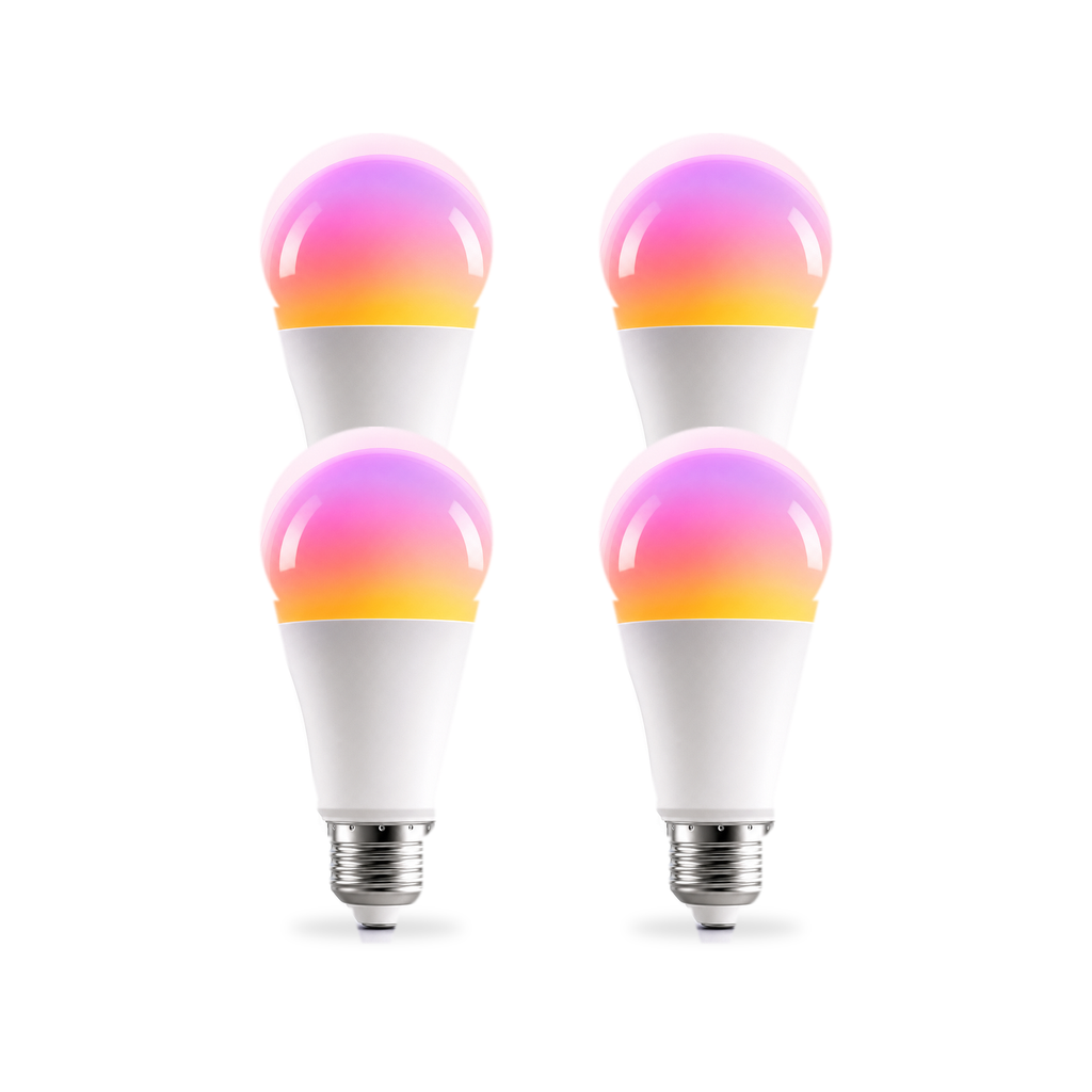 Ampoules LED E27 Matter RGB 9W NéoLight en lot de 4 sur fond blanc