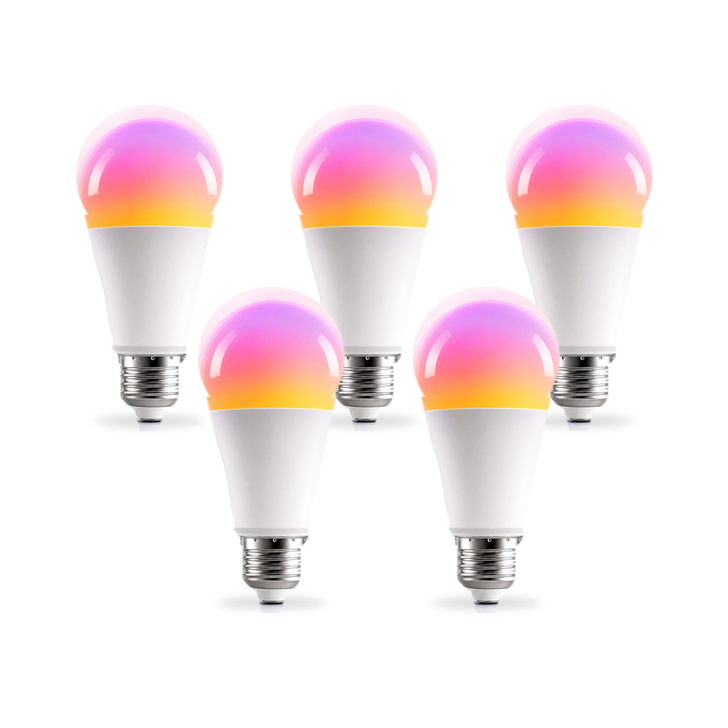 Ampoules LED E27 Matter RGB 9W NéoLight en lot de 5 sur fond blanc