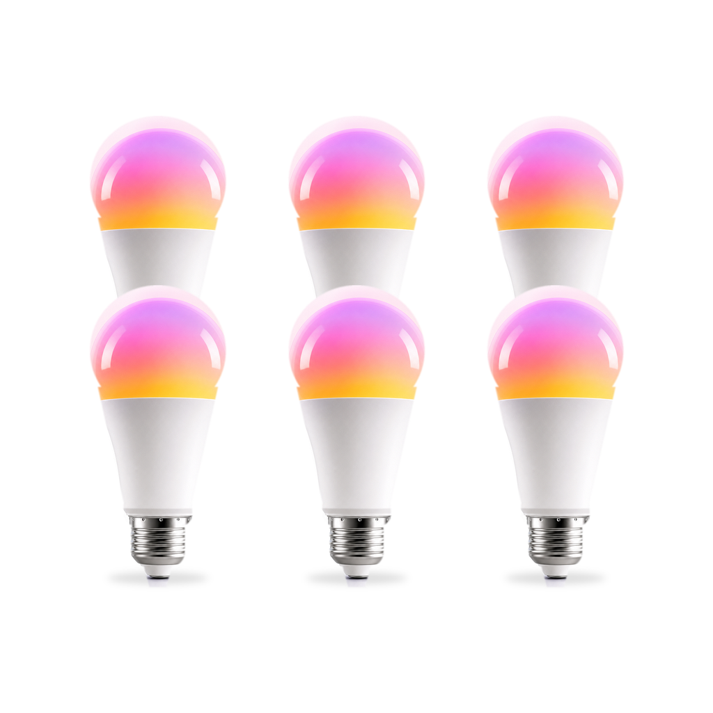 Ampoules LED E27 Matter RGB 9W NéoLight en lot de 6 sur fond blanc