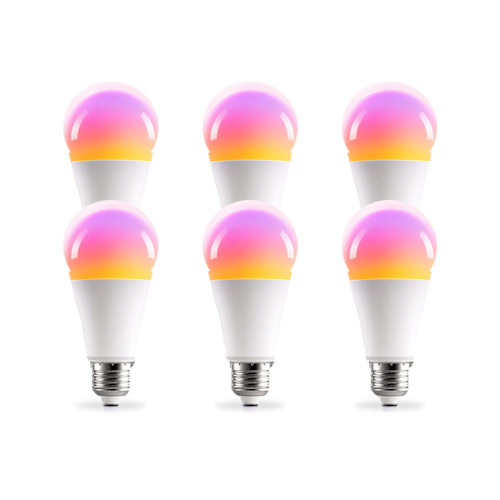 Ampoules LED E27 Matter RGB 9W NéoLight en lot de 6 sur fond blanc