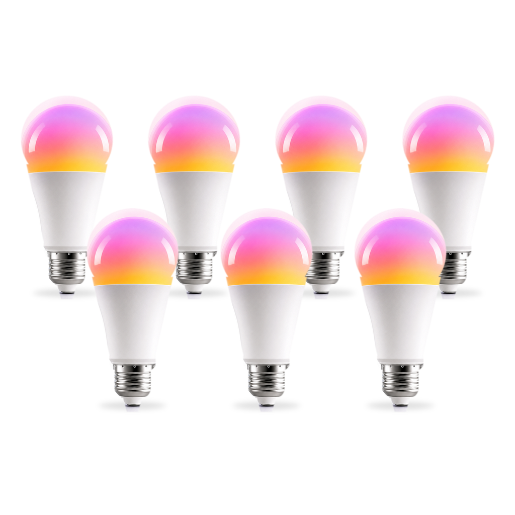 Ampoules LED E27 Matter RGB 9W NéoLight en lot de 7 sur fond blanc