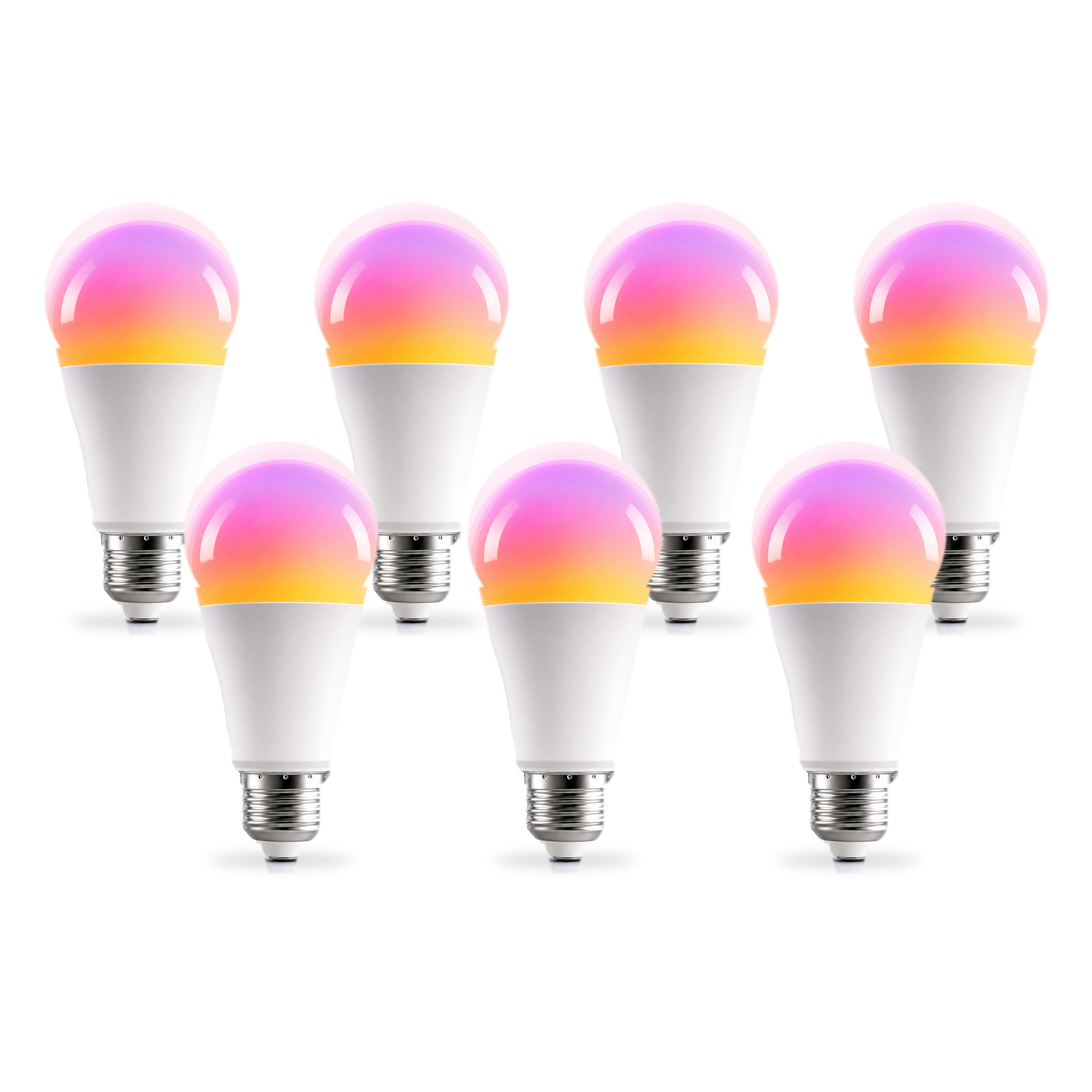 Ampoules LED E27 Matter RGB 9W NéoLight en lot de 7 sur fond blanc