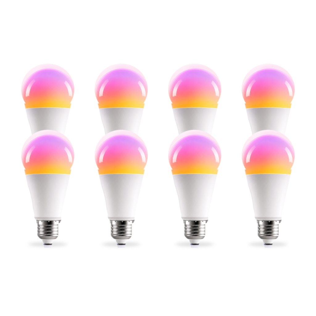 Ampoules LED E27 Matter RGB 9W NéoLight en lot de 8 sur fond blanc