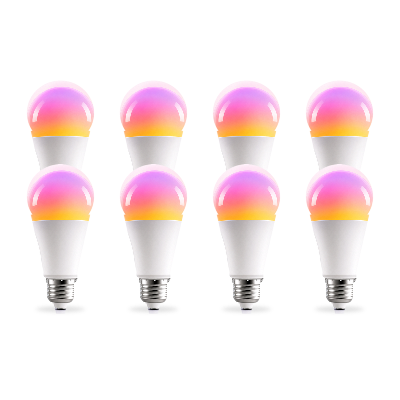 Ampoules LED E27 Matter RGB 9W NéoLight en lot de 8 sur fond blanc