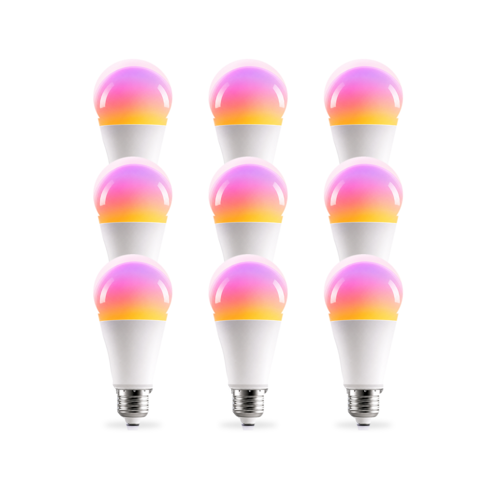 Ampoules LED E27 Matter RGB 9W NéoLight en lot de 9 sur fond blanc