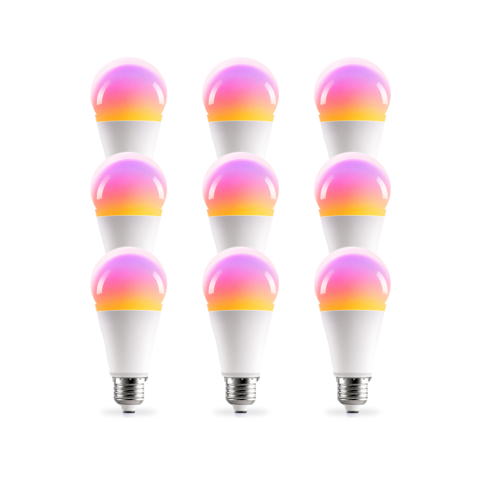 Ampoules LED E27 Matter RGB 9W NéoLight en lot de 9 sur fond blanc