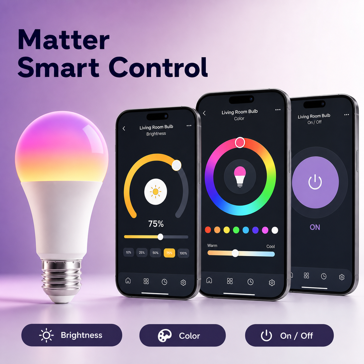 Generic Matter smart control screens for E27 smart bulb