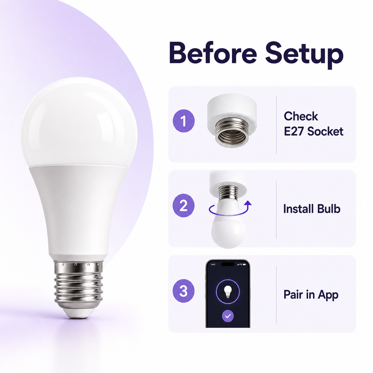 Setup checklist for E27 Matter smart bulb