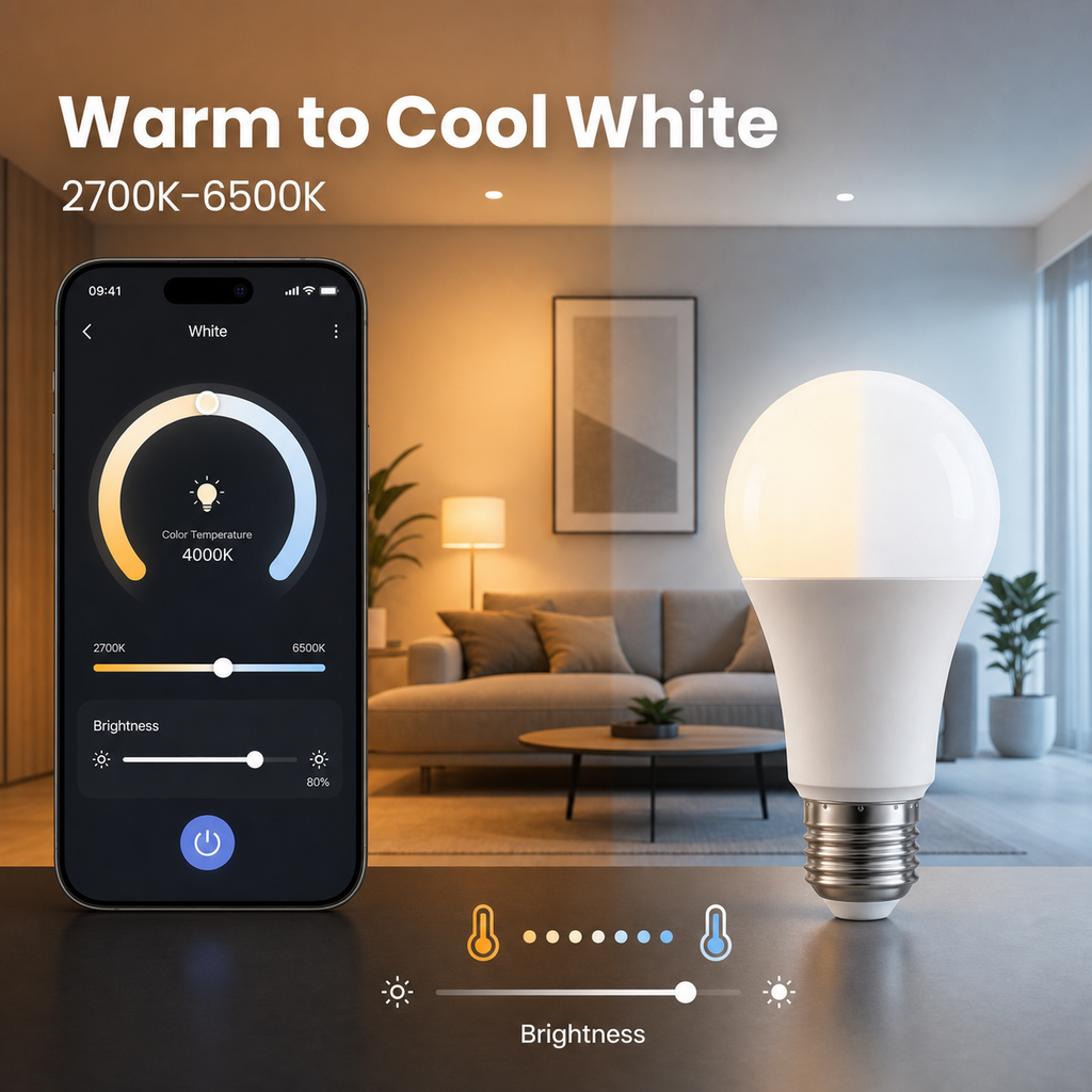 Warm and cool white control for E27 smart bulb