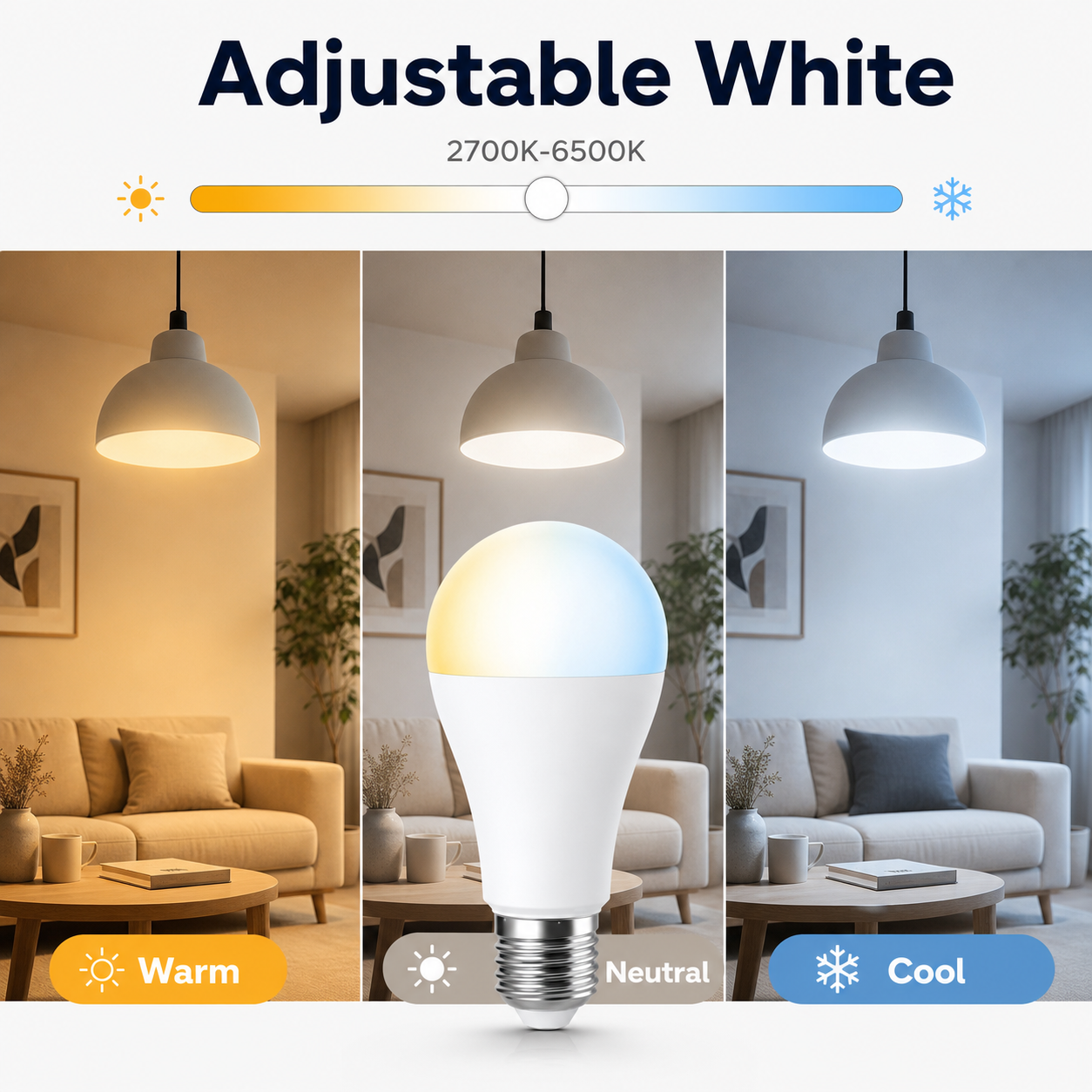Adjustable white temperature modes for E27 Zigbee smart bulb