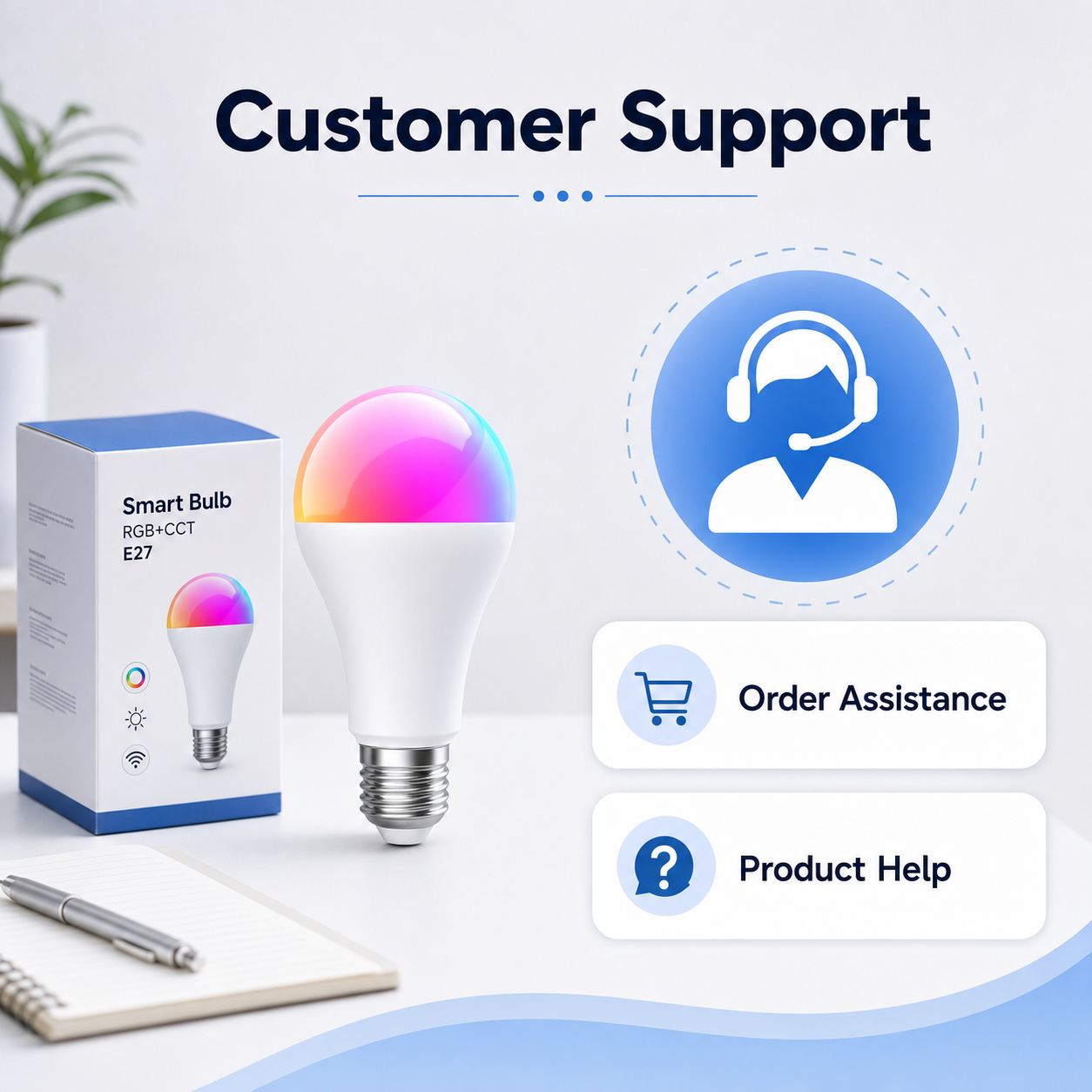 Customer support image for E27 Zigbee smart bulb product help