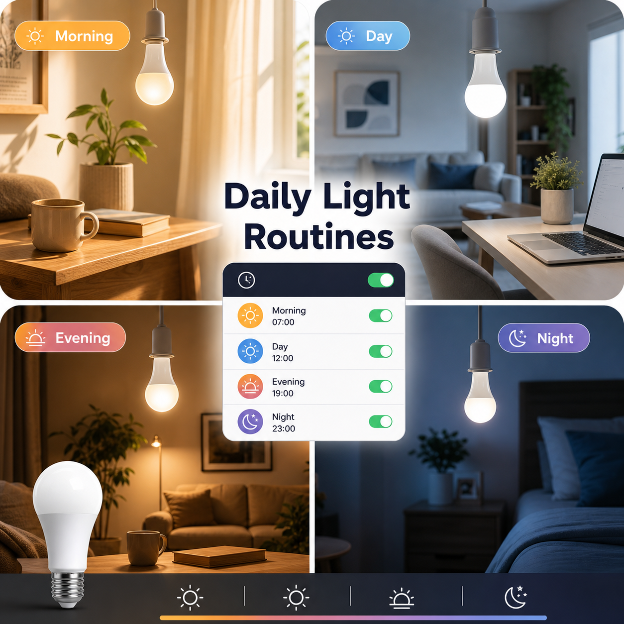 Daily light routines for E27 Zigbee RGB+CCT smart bulb