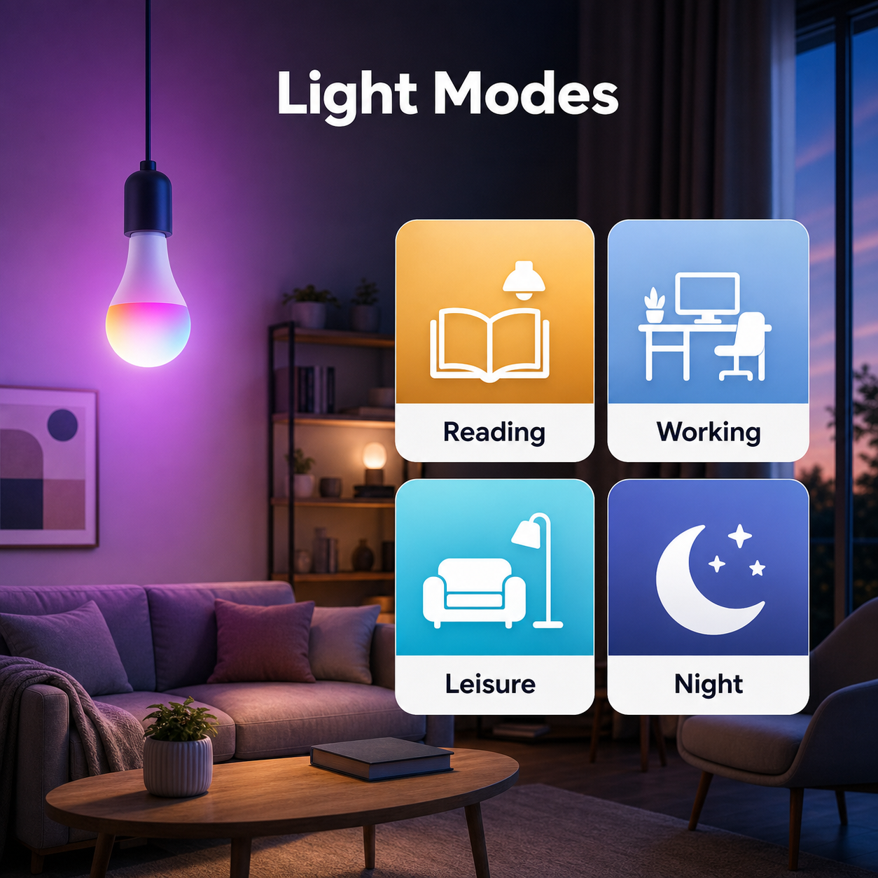 Light modes for reading working leisure and night settings