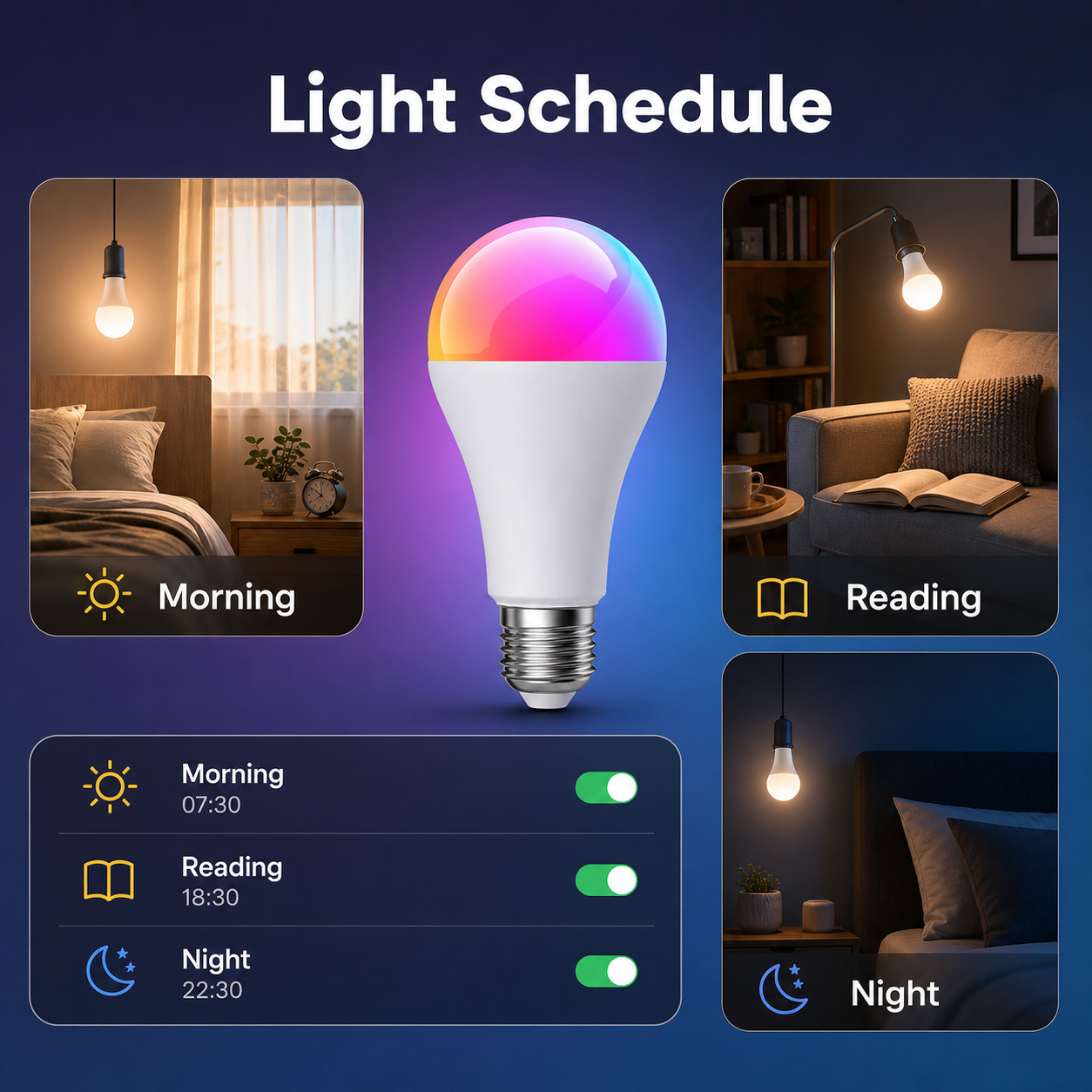 Light schedule routines for E27 RGB+CCT smart bulb