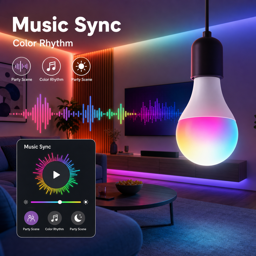 Music sync lighting scene for E27 RGB smart bulb