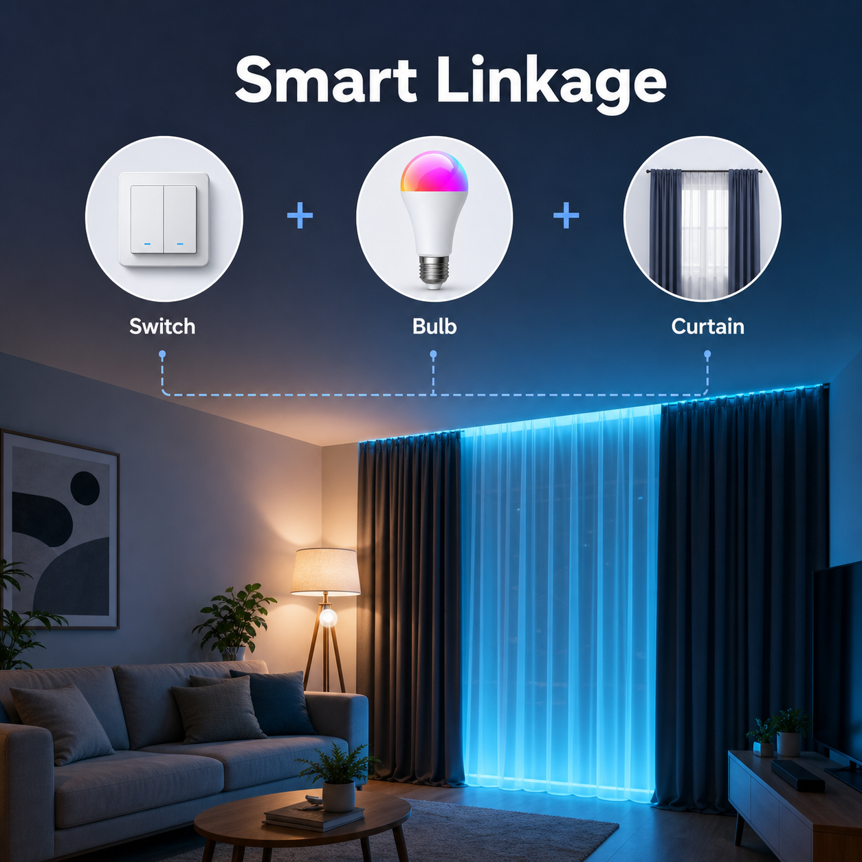 Smart linkage scene with switch bulb and curtain controls